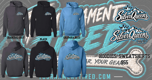 Silver Queens Script Logo Hoodie color and design mockups